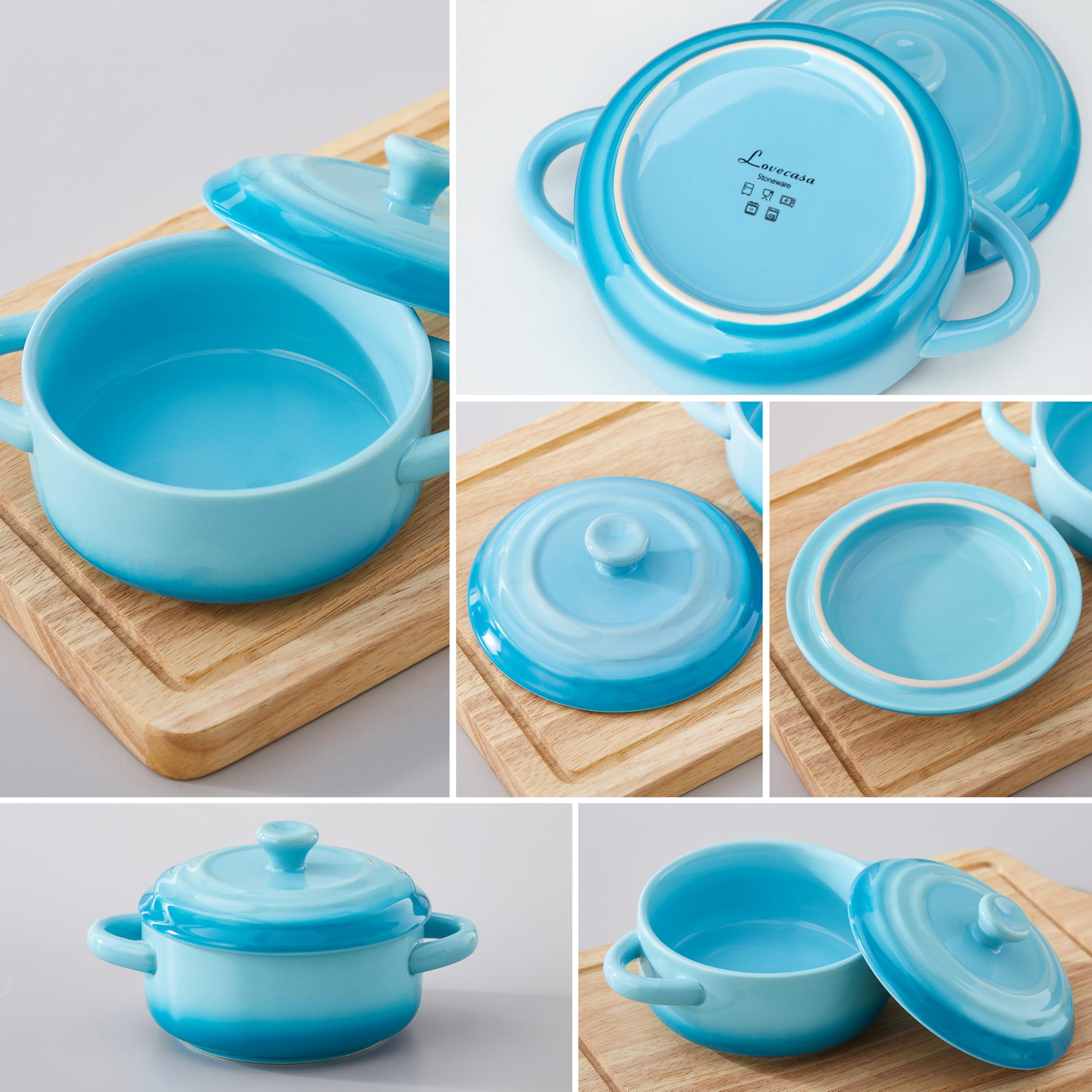 LOVECASA blue 12oz cocotte set ready for table presentation