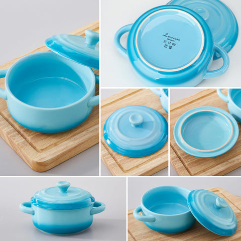 LOVECASA blue 12oz cocotte set ready for table presentation