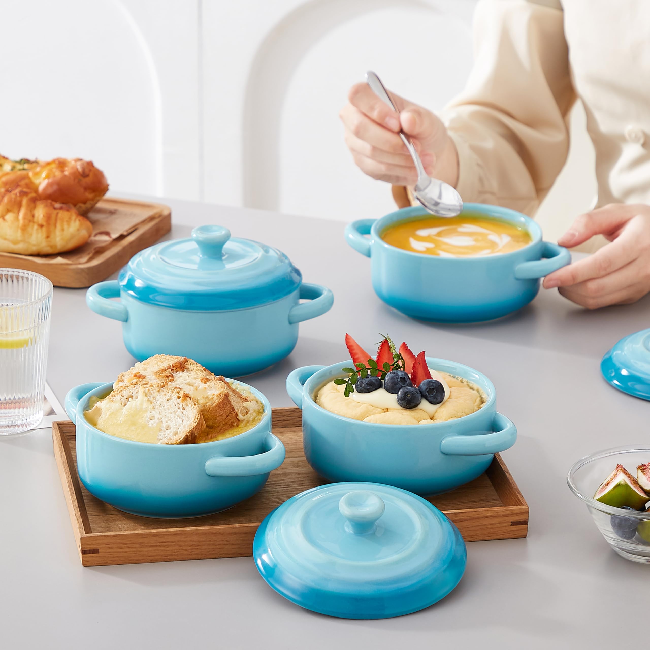 LOVECASA cocotte lid stored beside bowl for compact storage