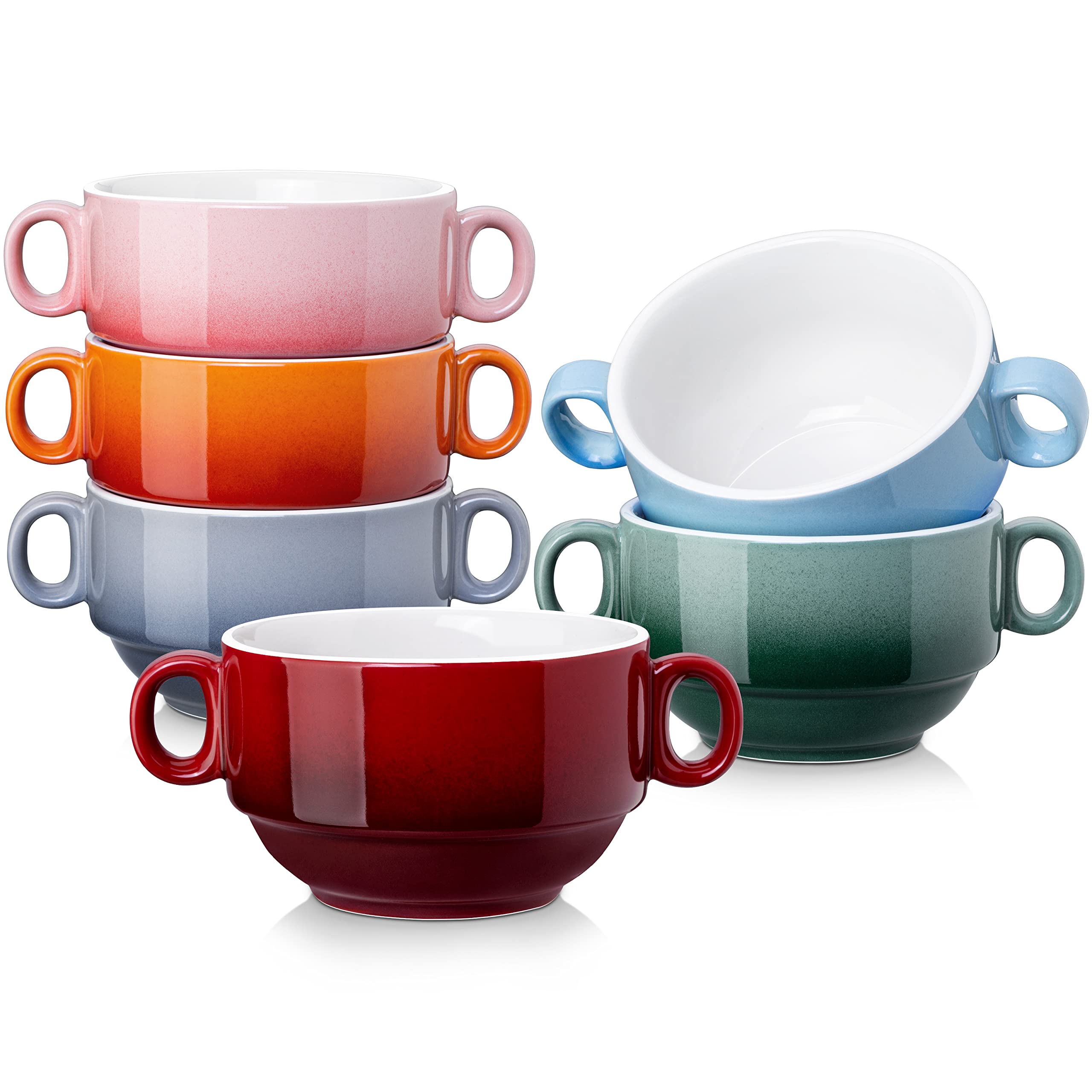 LOVECASA colorful 12 oz soup bowls with handles for easy serving