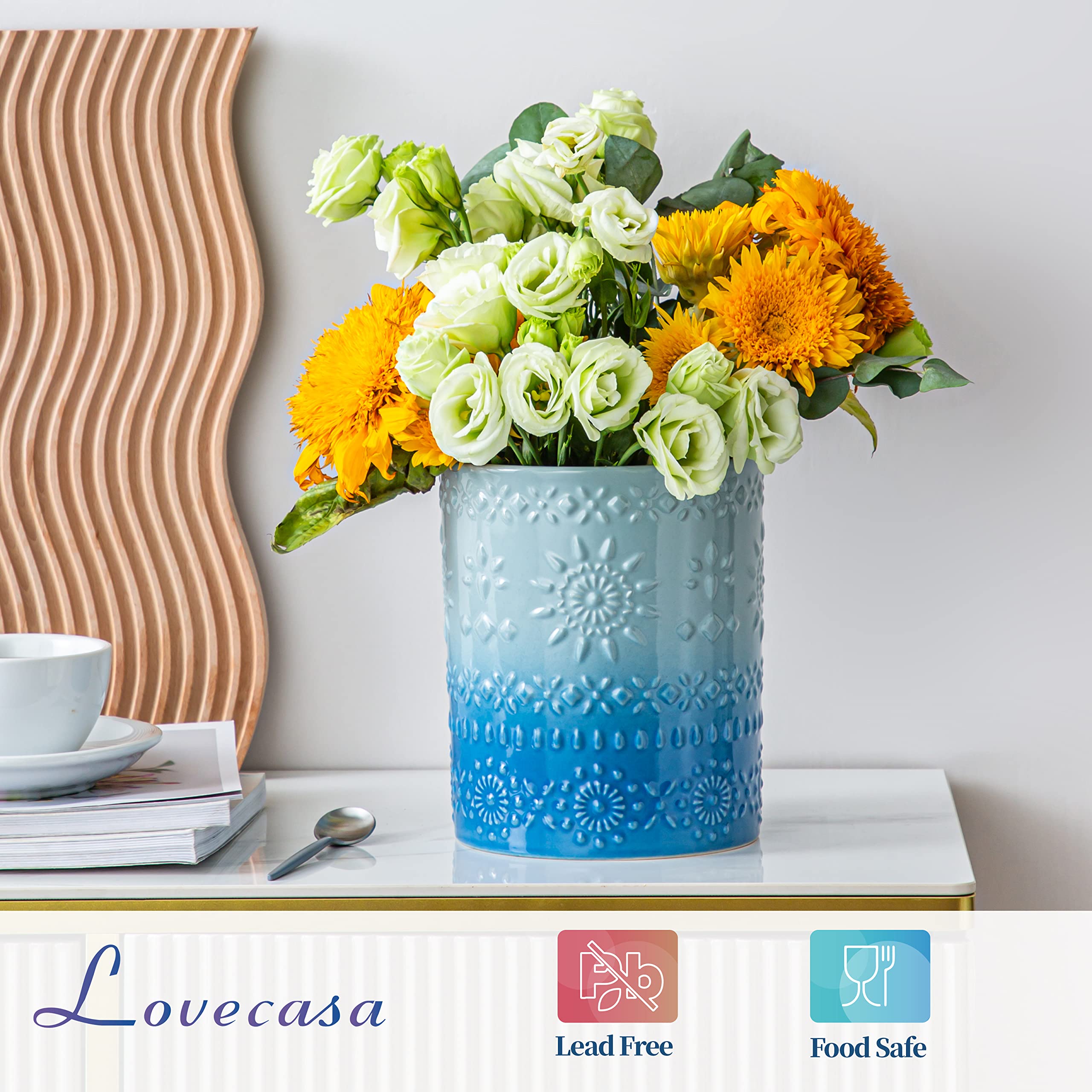 LOVECASA farmhouse-style design with a blue glaze enhances kitchen decor.