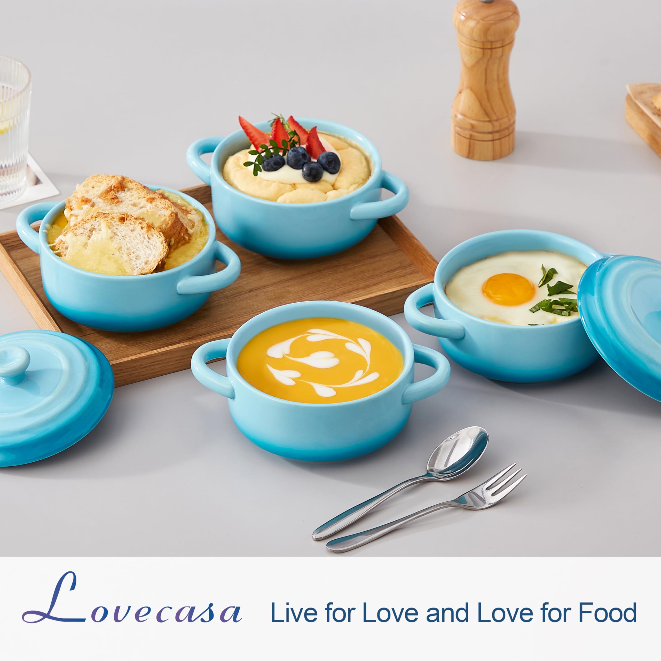 LOVECASA mini cocotte stackable design saves cabinet space and keeps servingware organized