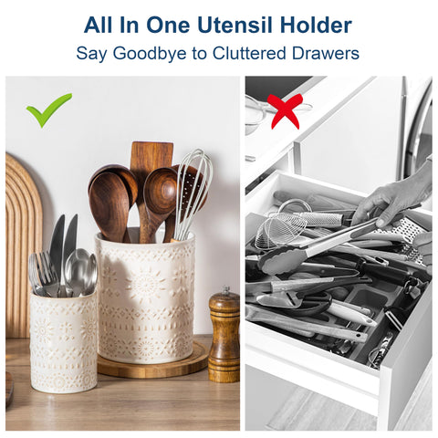 LOVECASA Oasis small front view demonstrates compact footprint for flatware organization