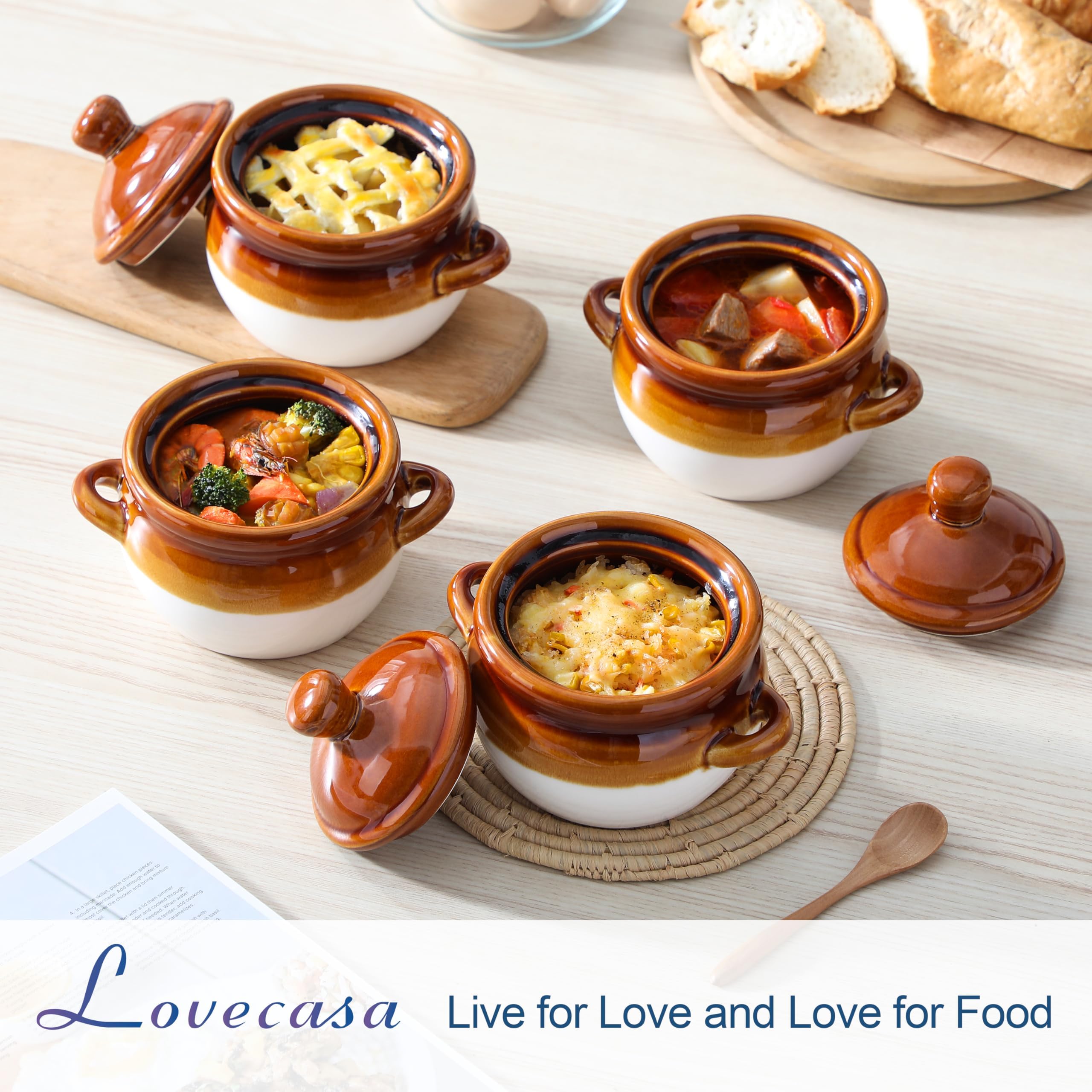 LOVECASA porcelain soup crock with handles – practical grip for serving hot soups.