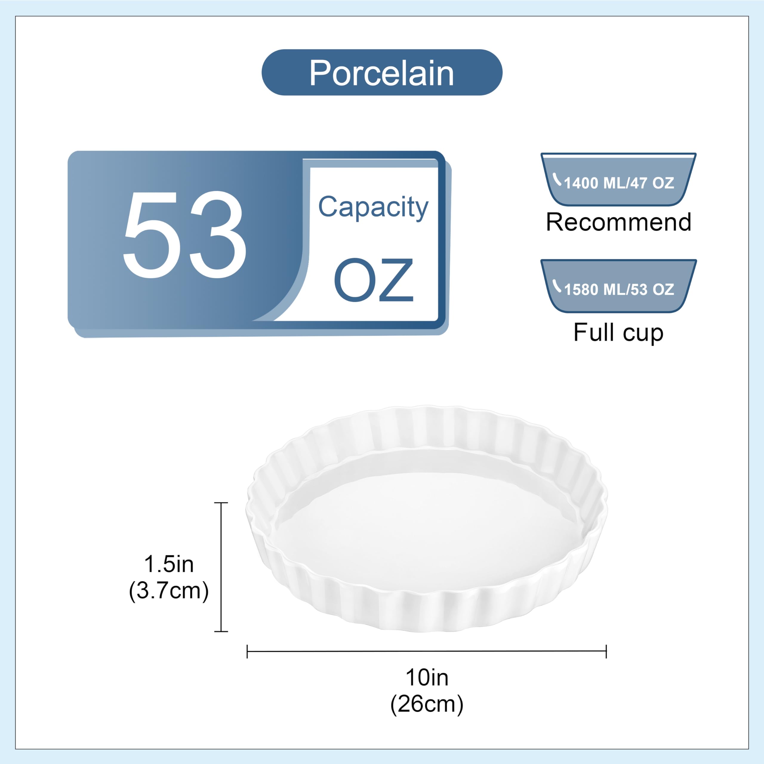 Lovecasa porcelain quiche pan with glazed surface for easy cleaning after use.