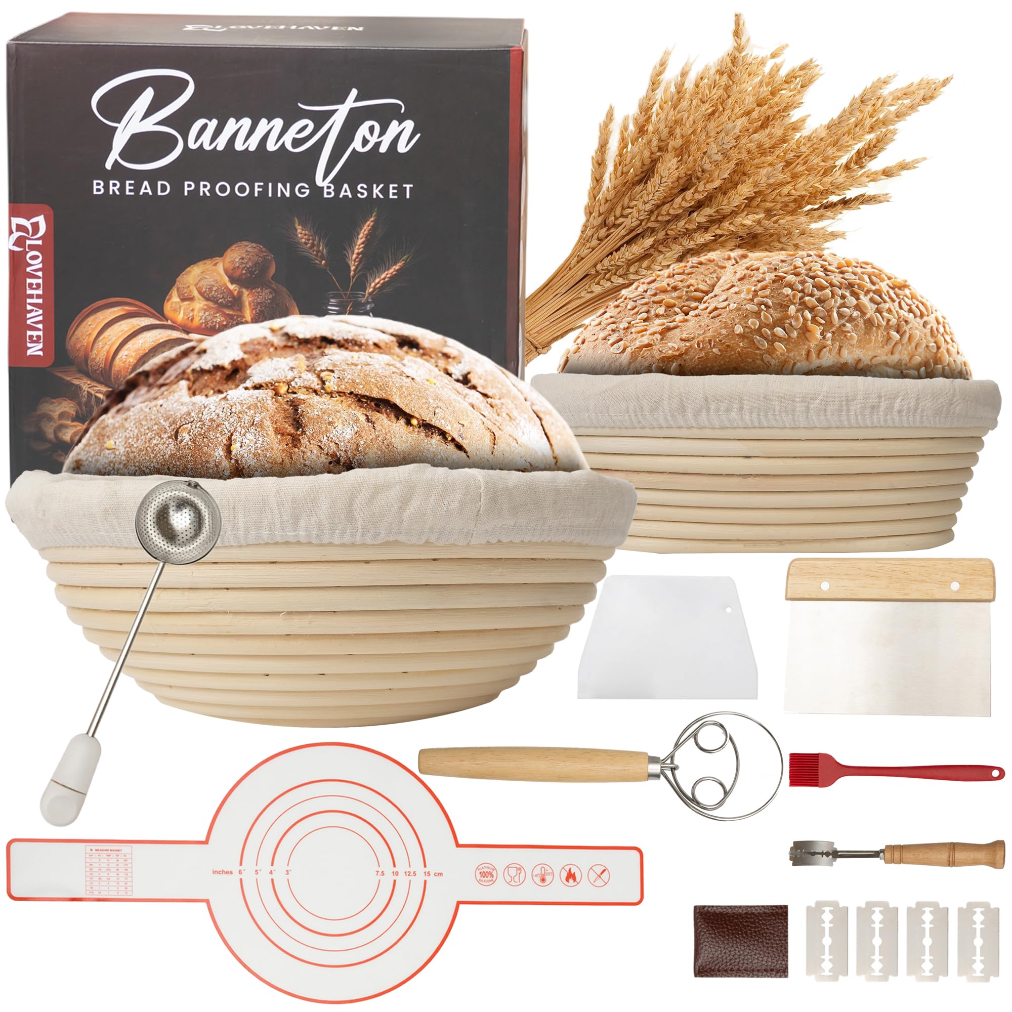 LoveHaven banneton 9-inch round bread-proofing basket for evenly shaped, artisan-style loaves.
