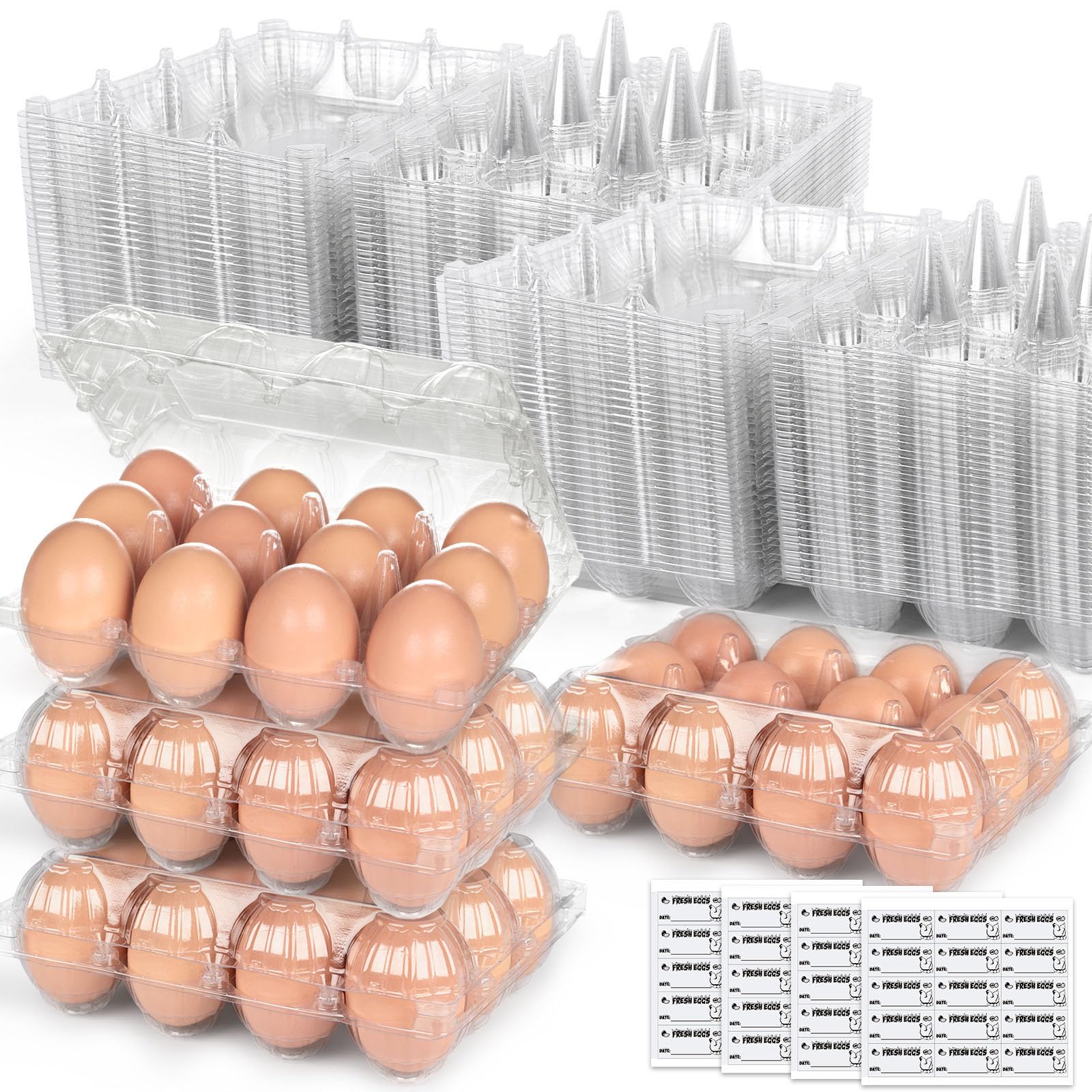 LOVEINUSA egg carton clear top view highlights 60-pack capacity for organized storage