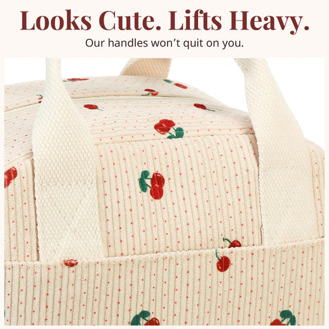 LOVELYWIND insulated cherry lunch bag front pocket provides quick access