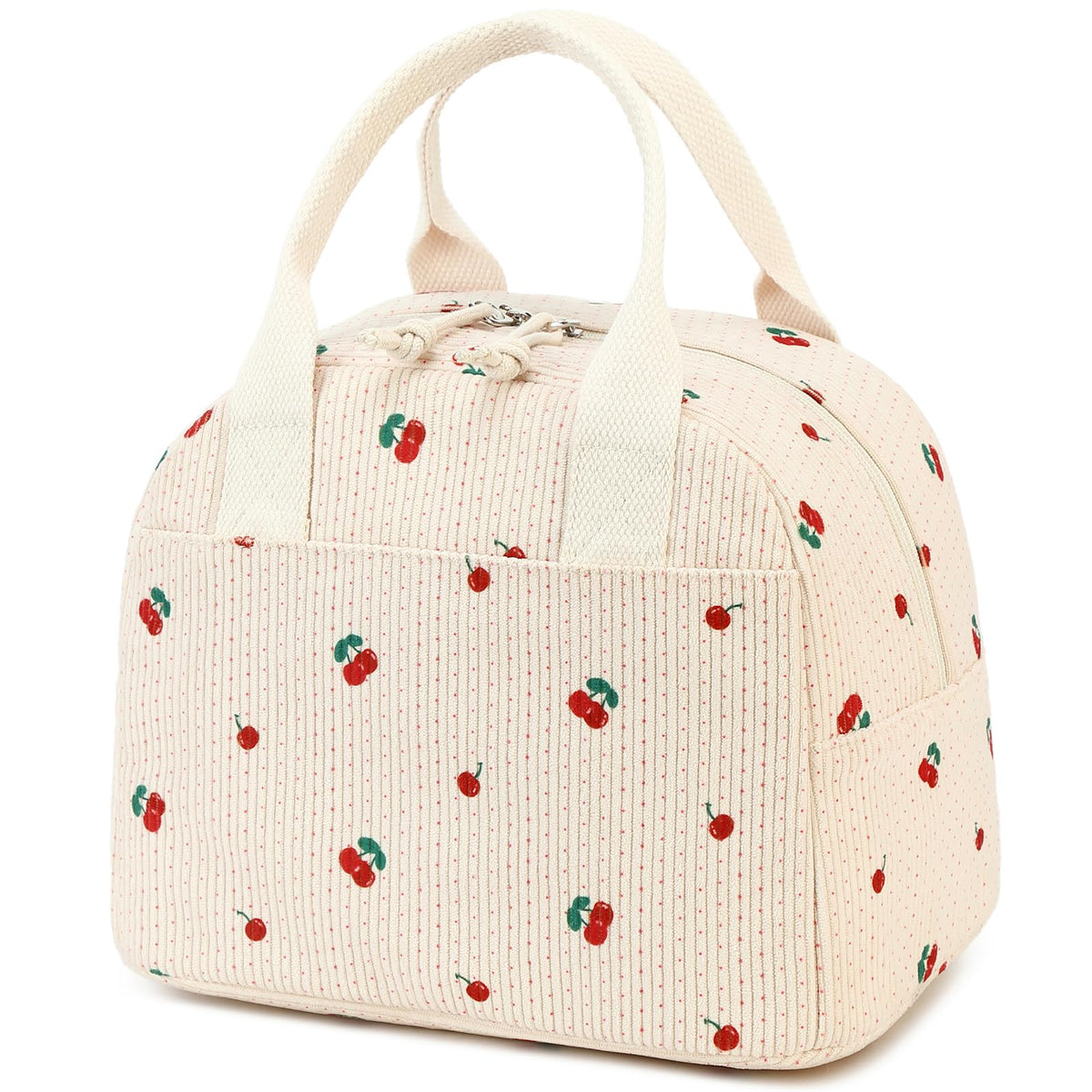 LOVELYWIND insulated cherry lunch bag front view shows ample space for meals