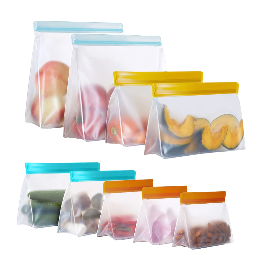 LOVESOLO stand-up leakproof bags keep fridge organized and contents secure.