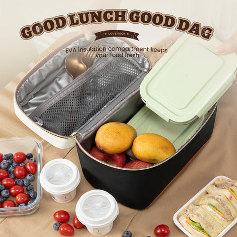 LOVEVOOK insulated lunch bag interior with three-layer insulation maintains temperature for meals.