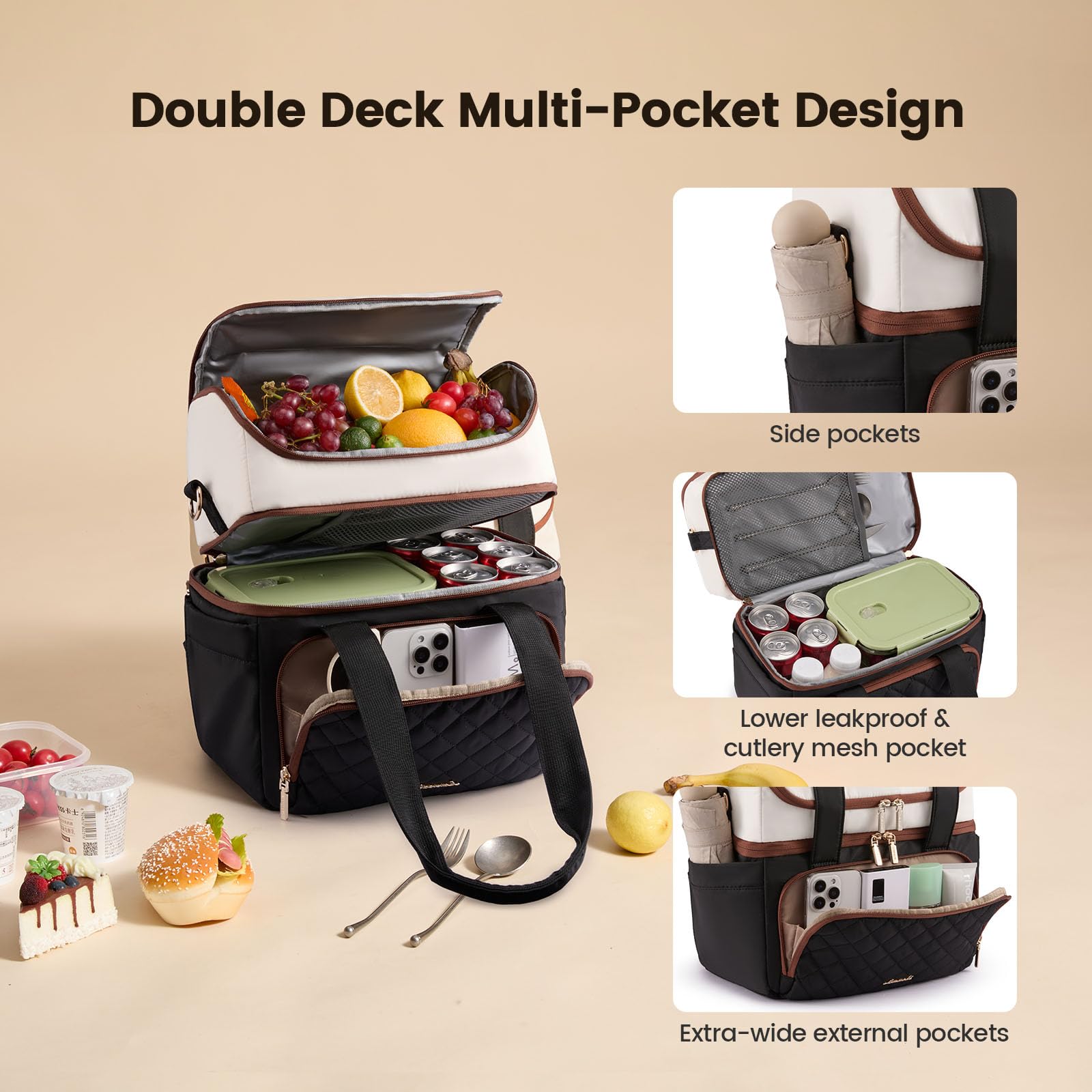 LOVEVOOK bag front pocket holding utensils or phone within quick reach.