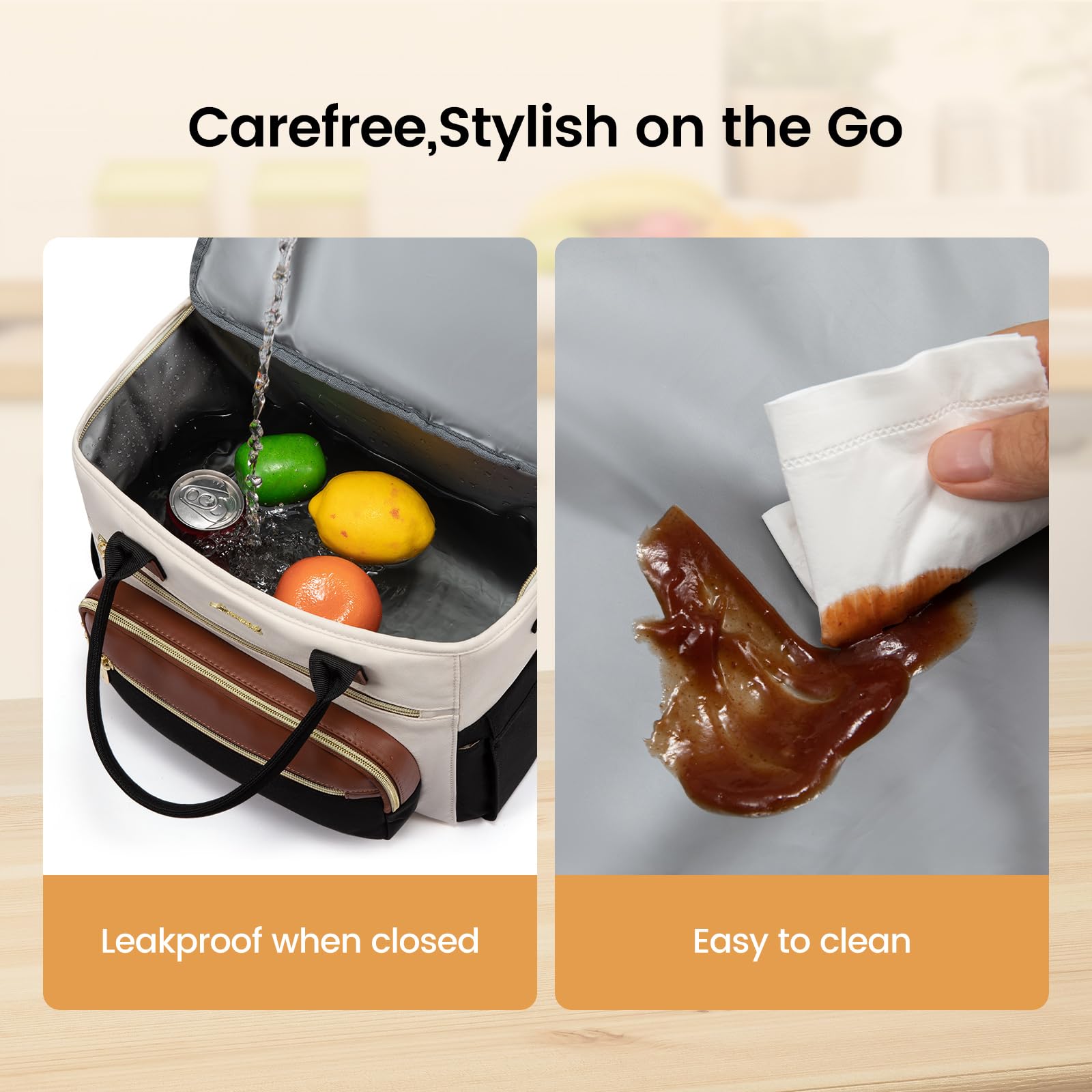 LOVEVOOK leakproof PEVA inner lining keeps contents tidy during travel and work