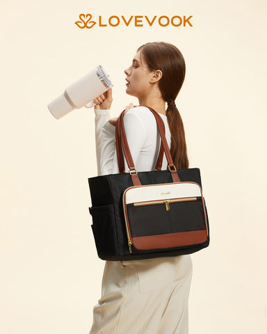 LOVEVOOK lunch tote with padded laptop sleeve protecting a 15.6-inch device