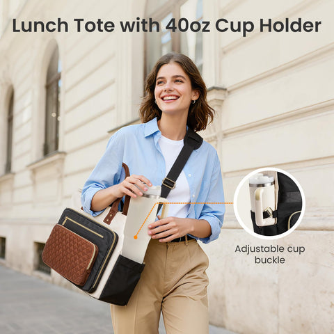 LOVEVOOK lunch bag cup holder with large 40 oz bottle for daily use.