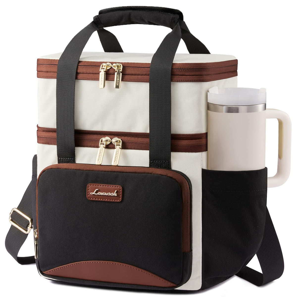 LOVEVOOK insulated lunch bag with double-deck expandable design for organized meals.