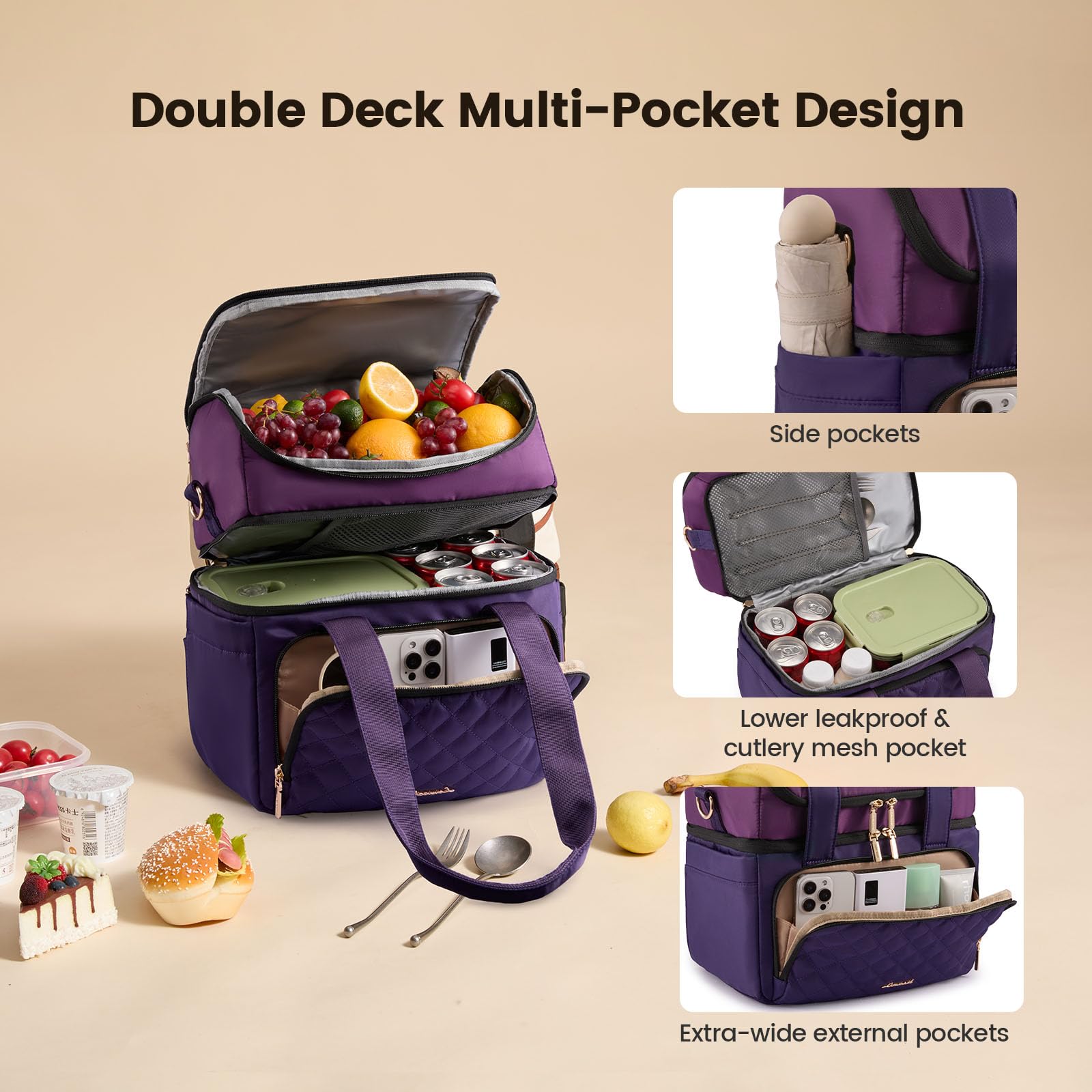 LOVEVOOK front pocket holds utensils and phone for quick access.