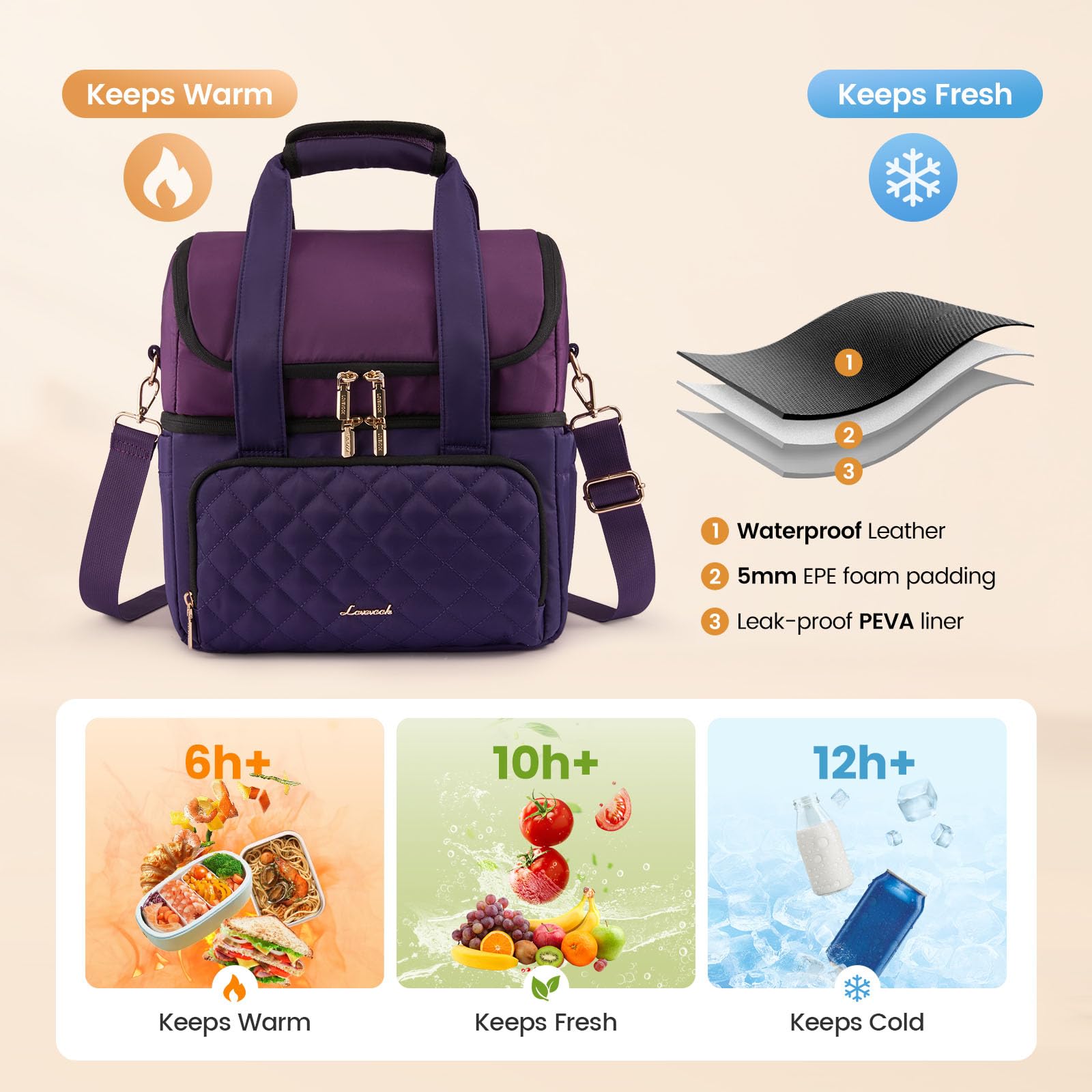 LOVEVOOK triple-layer insulation helps maintain temperature for hours.