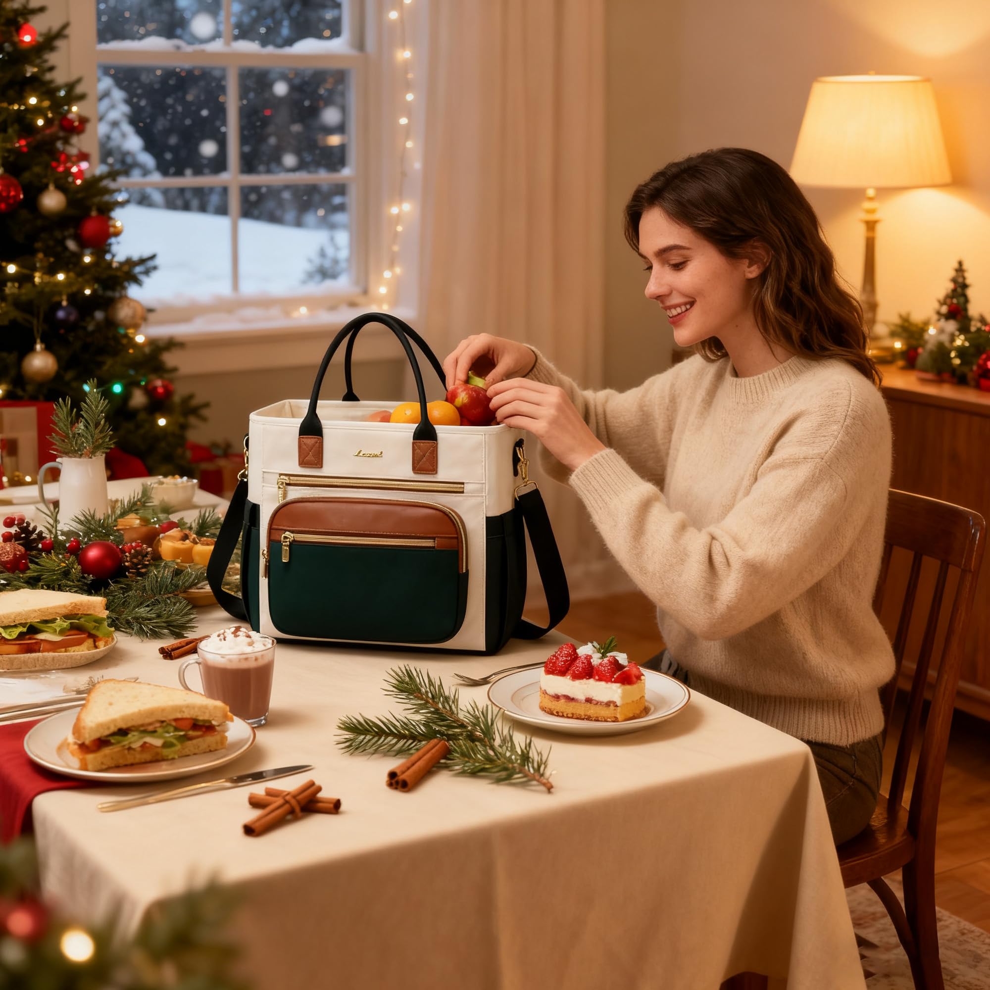 LOVEVOOK durable lunch bag with reinforced handle and smooth zipper.