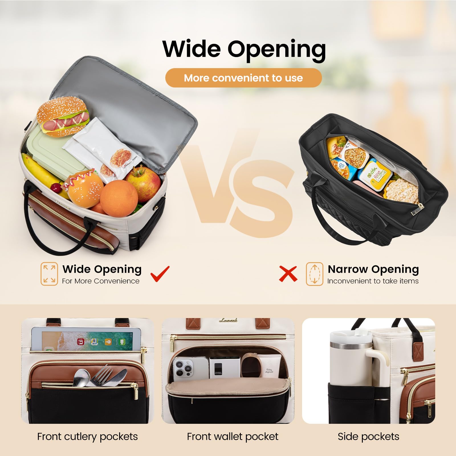 LOVEVOOK lunch bag waterproof inner for easy cleanup.