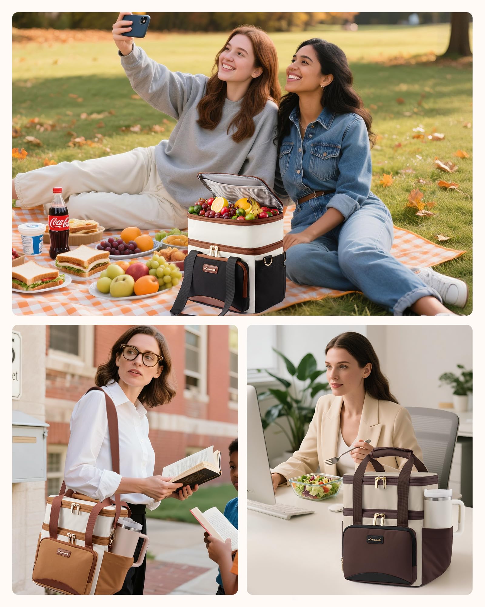 LOVEVOOK stylish unisex lunch bag suitable for office, school, and outings.