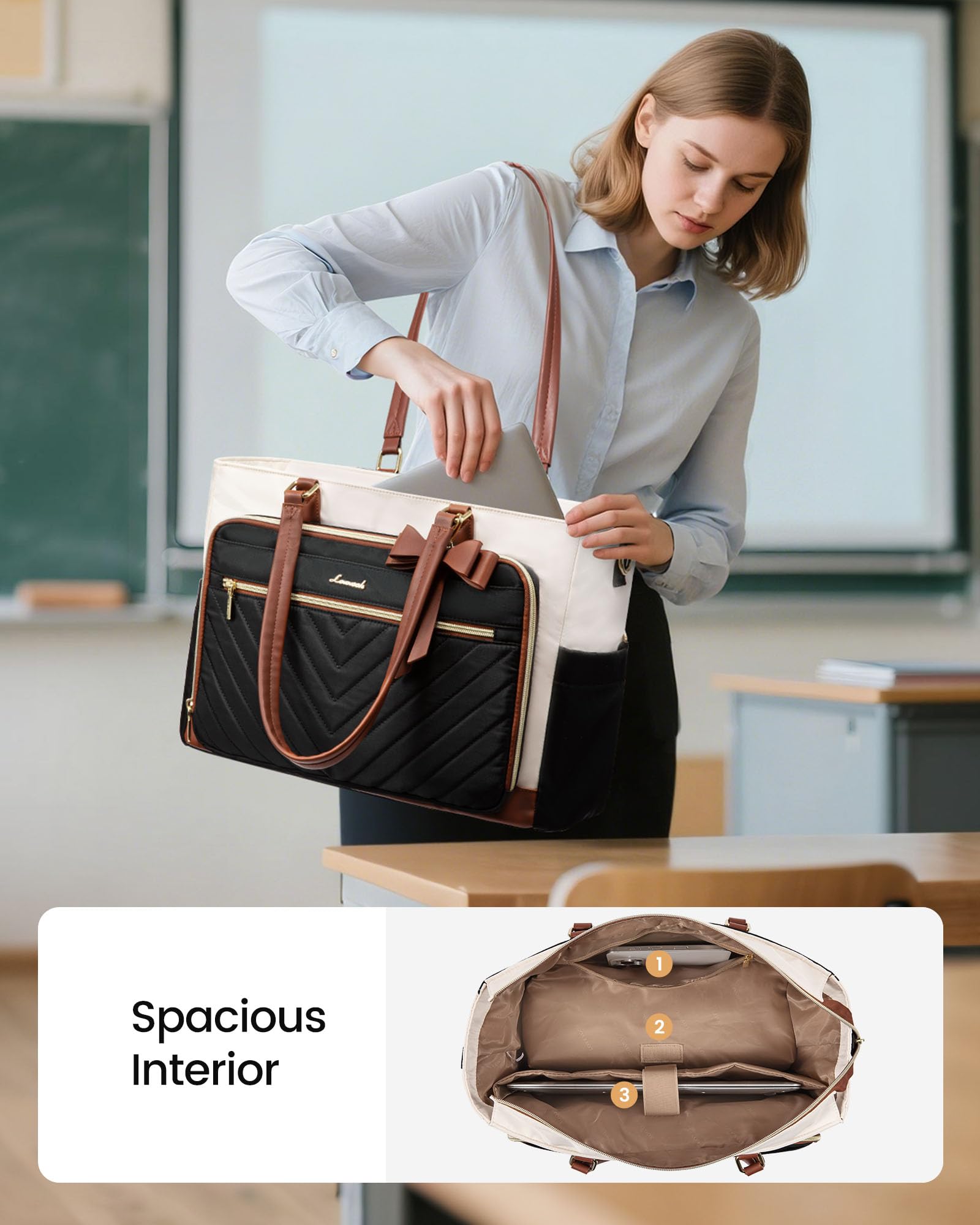 LOVEVOOK large-capacity tote with multiple pockets and a 40oz cup holder