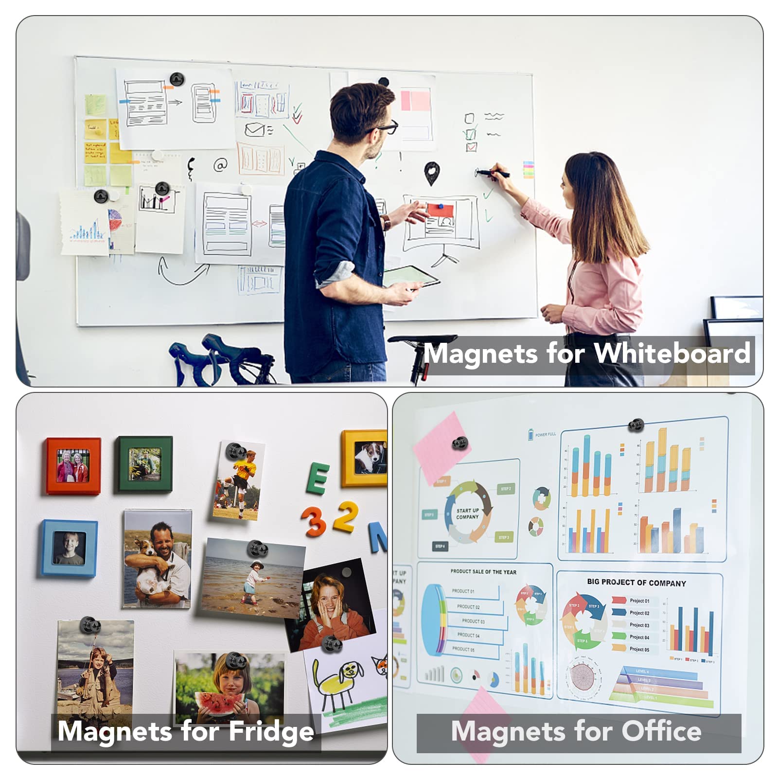 LOVIMAG magnets suited for whiteboards, refrigerators, and office displays.
