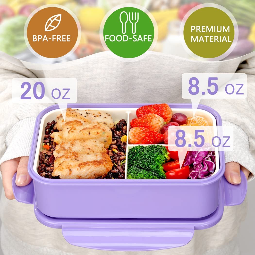 LOVINA purple bento box open with spoon and fork for easy packing
