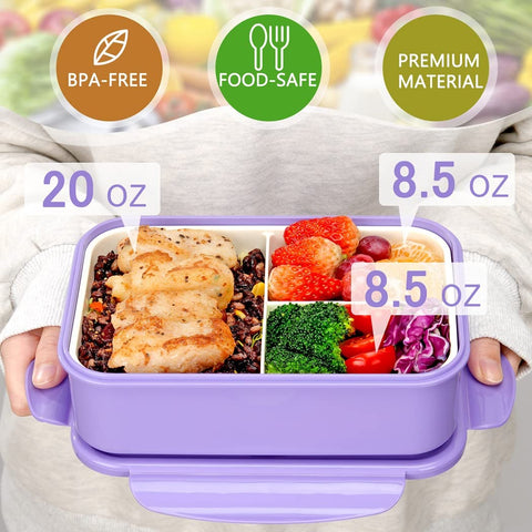 LOVINA purple bento box open with spoon and fork for easy packing