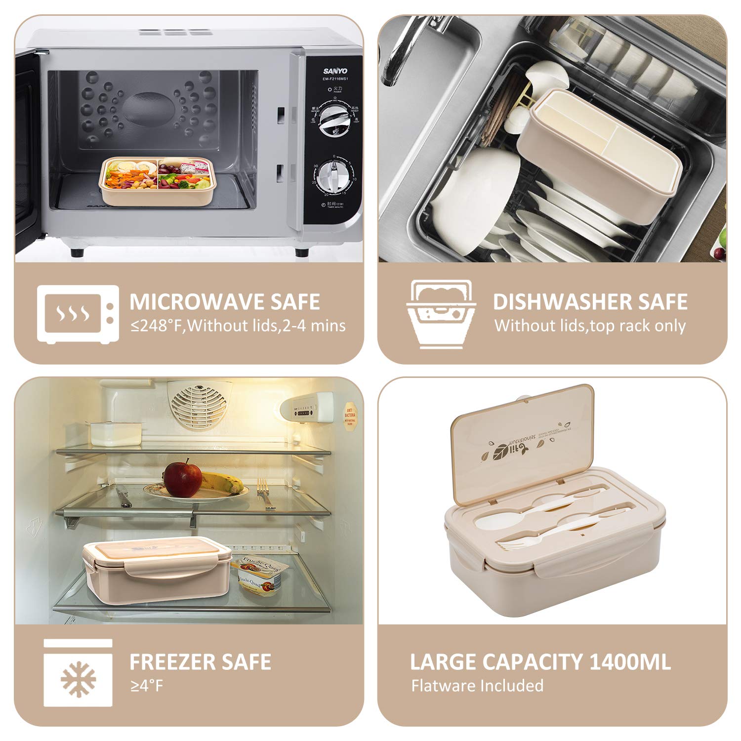 LOVINA bento box microwave-safe without lids for quick reheating.