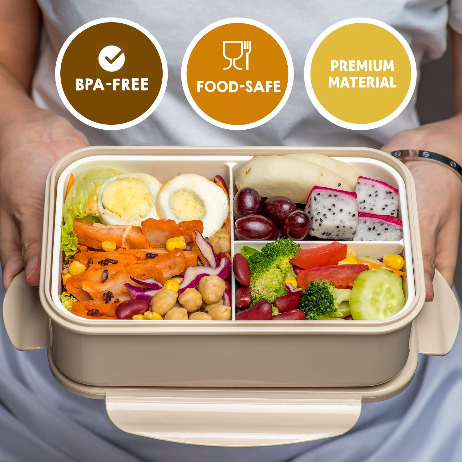 LOVINA bento box three-compartments keep foods organized.