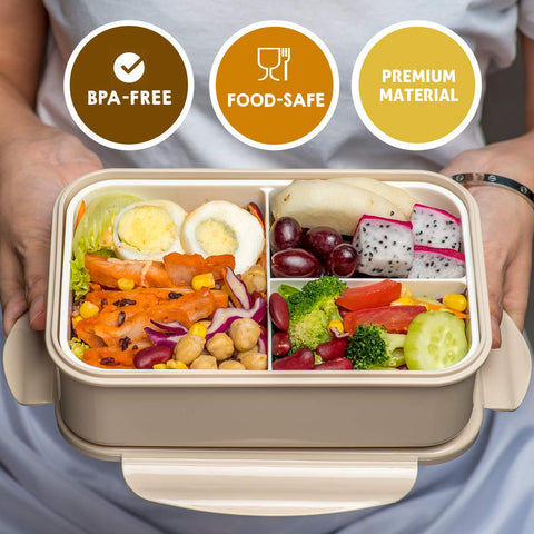 LOVINA bento box three-compartments keep foods organized.