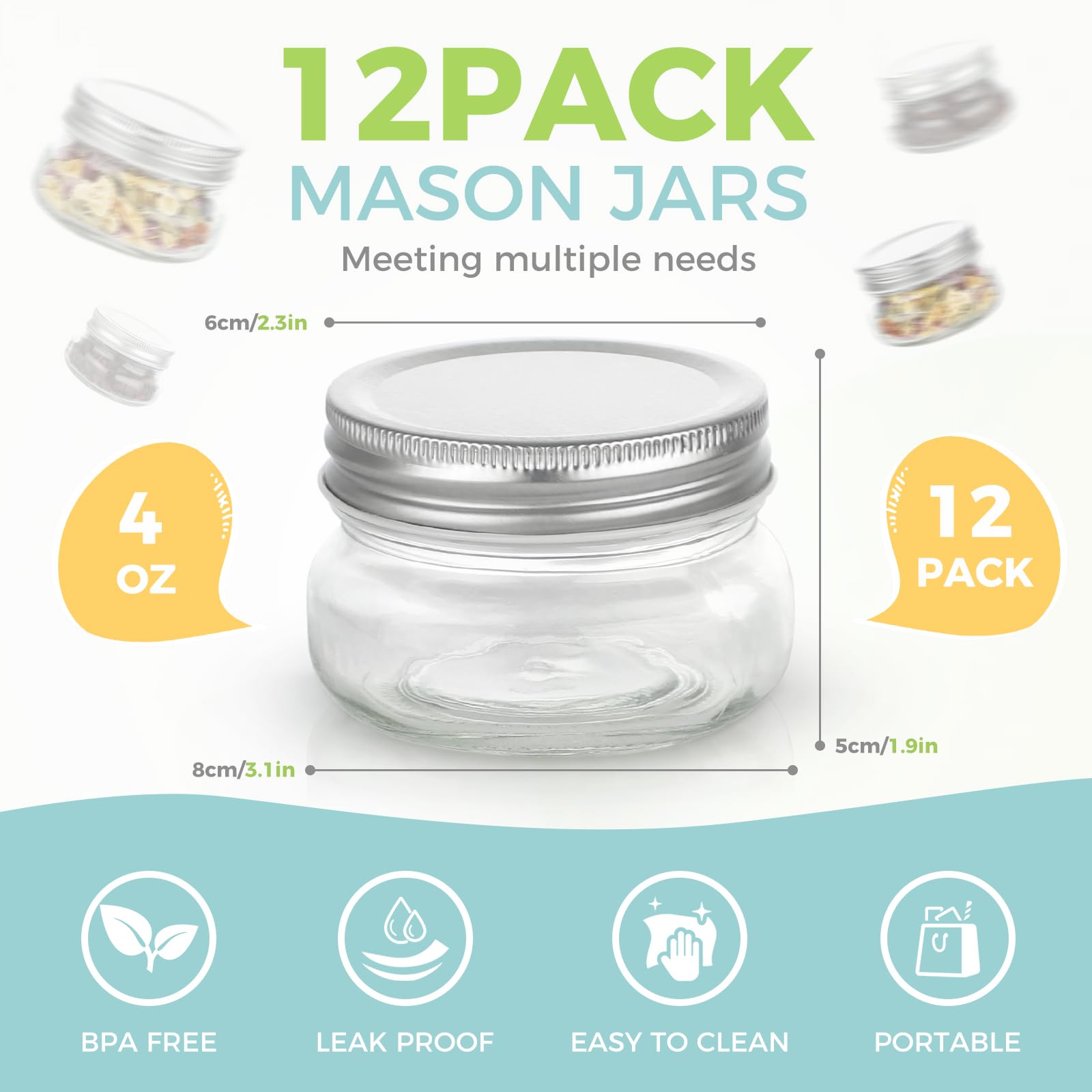 LovoIn mason jar lids with sealing rings for airtight storage