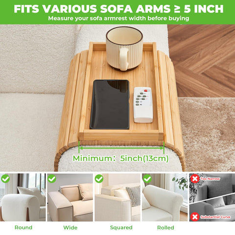 LOVYANXUE bamboo tray on sofa displaying remote, phone, and treats.