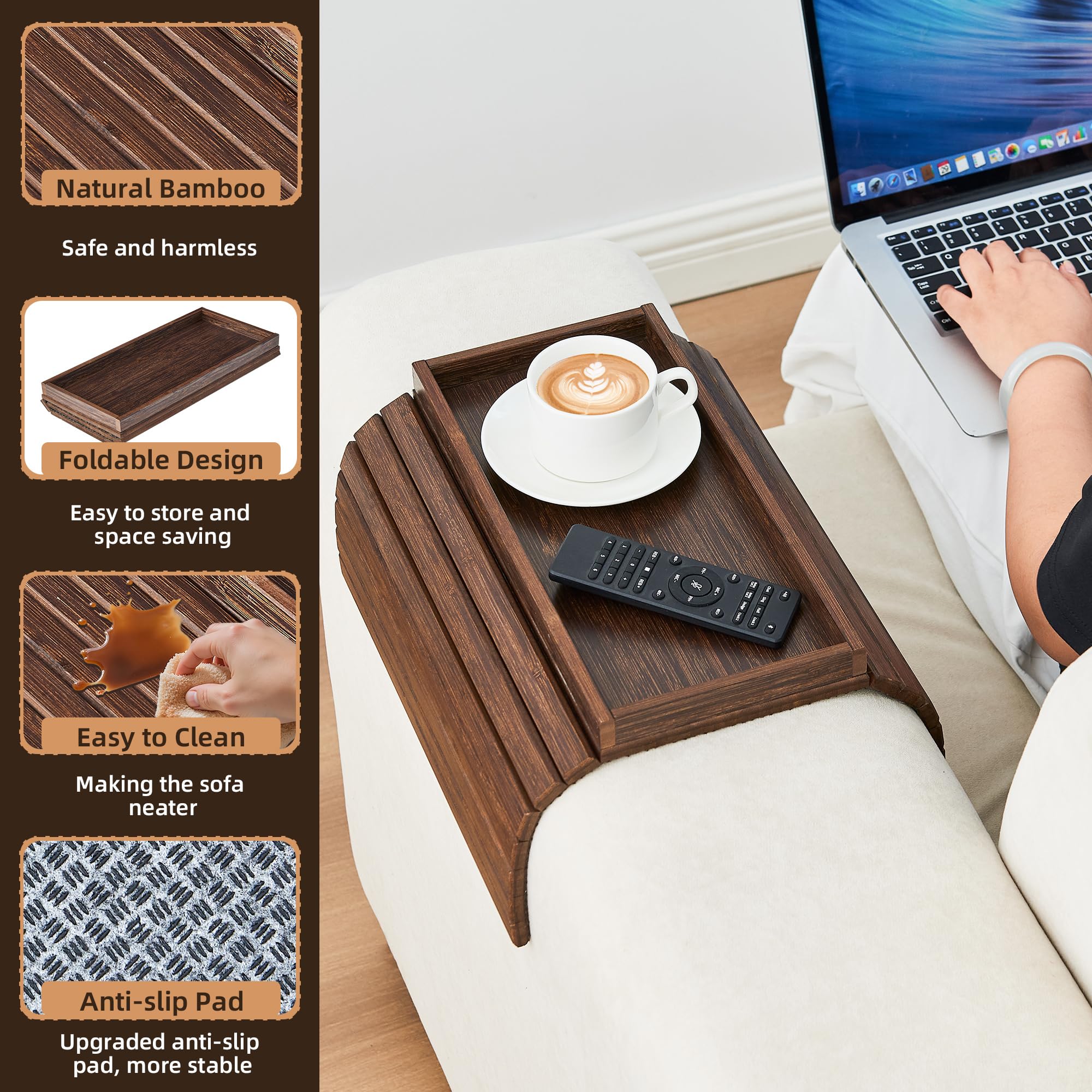 LOVYANXUE bamboo arm tray folds flat for easy storage beside the sofa