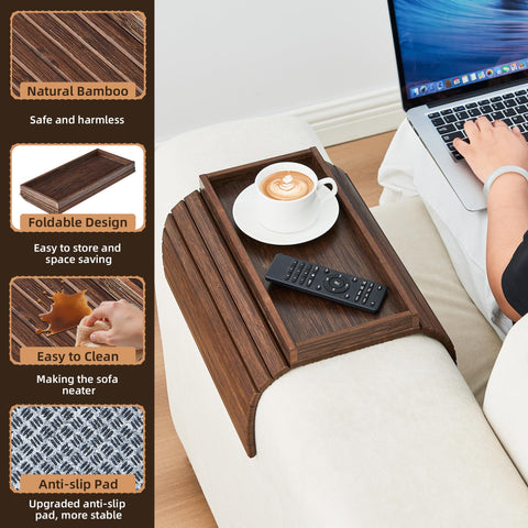 LOVYANXUE bamboo arm tray folds flat for easy storage beside the sofa