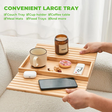 LOVYANXUE foldable armrest table deployed for laptop or snack service.