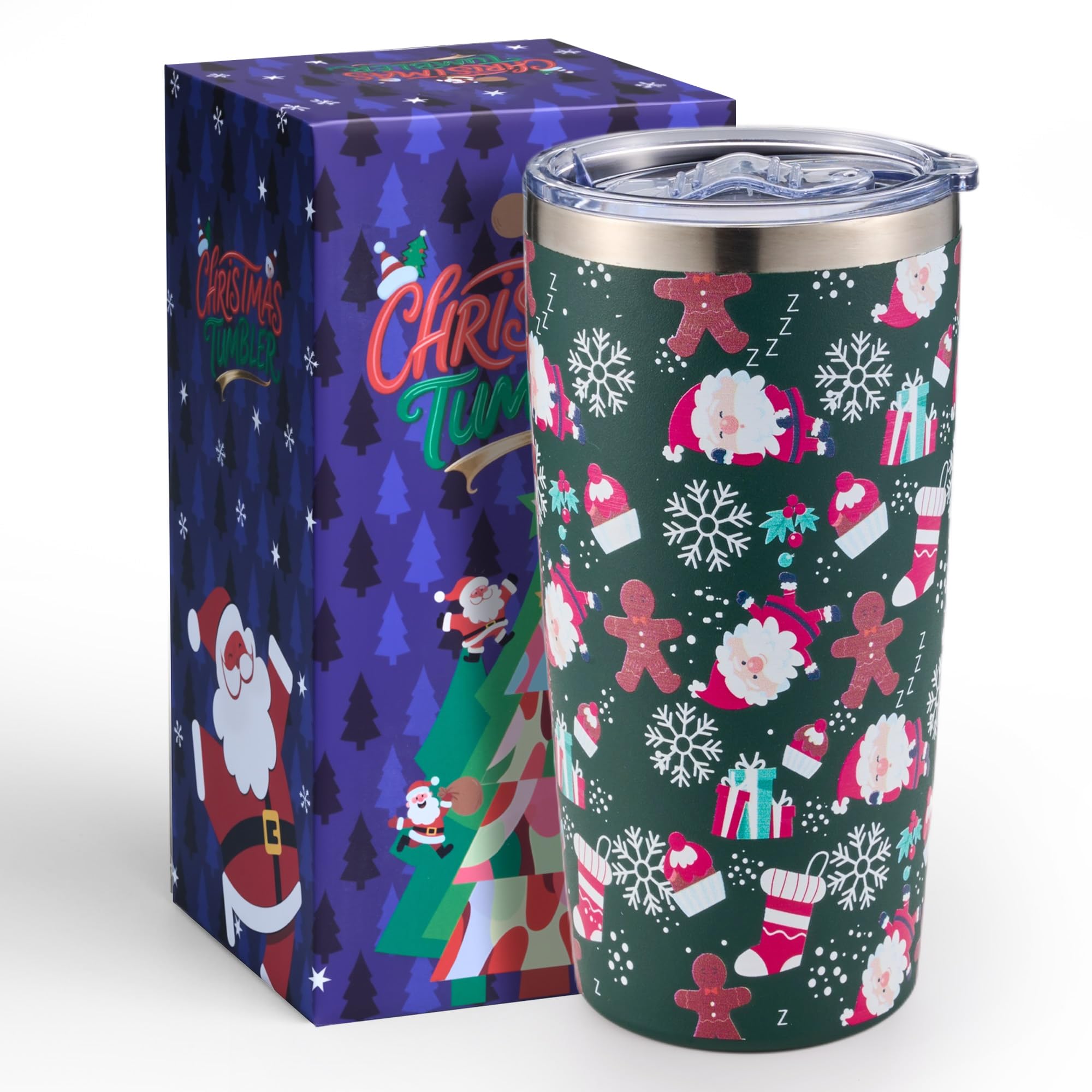 Lovydro Christmas tumbler with candy design keeps beverages hot or cold during commutes.