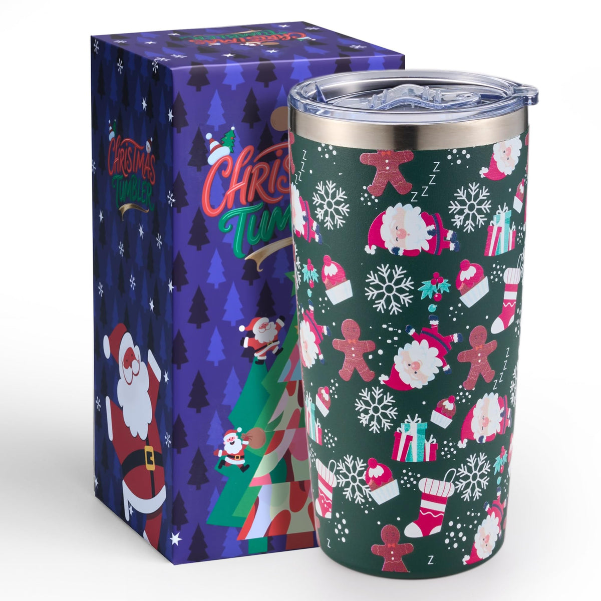 Lovydro Christmas tumbler with candy design keeps beverages hot or cold during commutes.