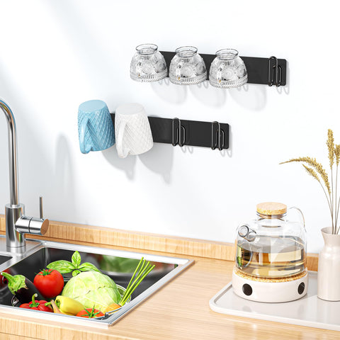 LOXSUN metal cup hanger on kitchen wall for easy display.