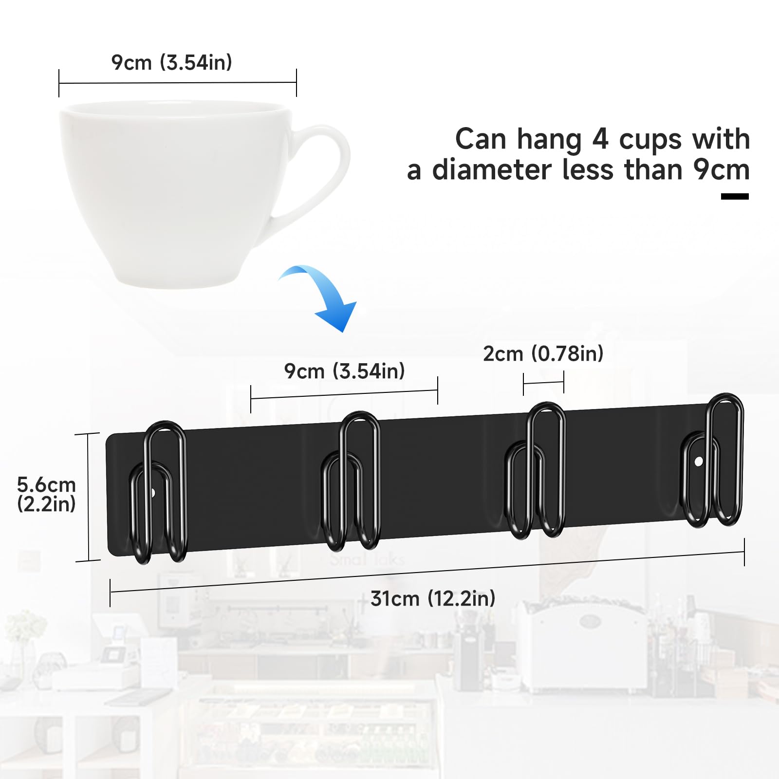 LOXSUN adhesive installation mug rack installed without drilling.