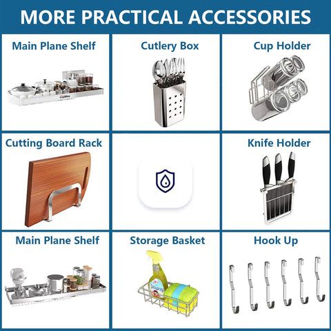 Loyalfire over-sink rack top shelf provides extra storage for kitchen items.
