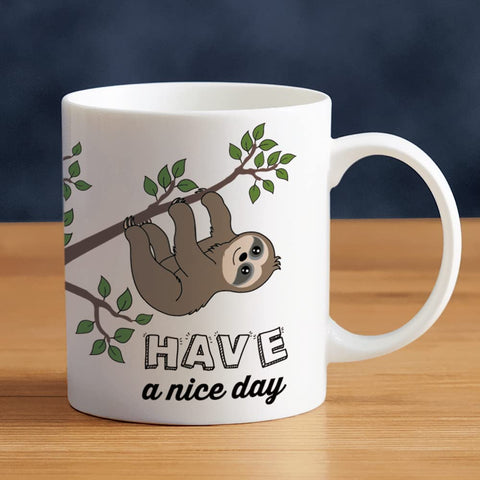 LOZACHE sloth mug side view with witty Nope Not Today phrase for desk moments