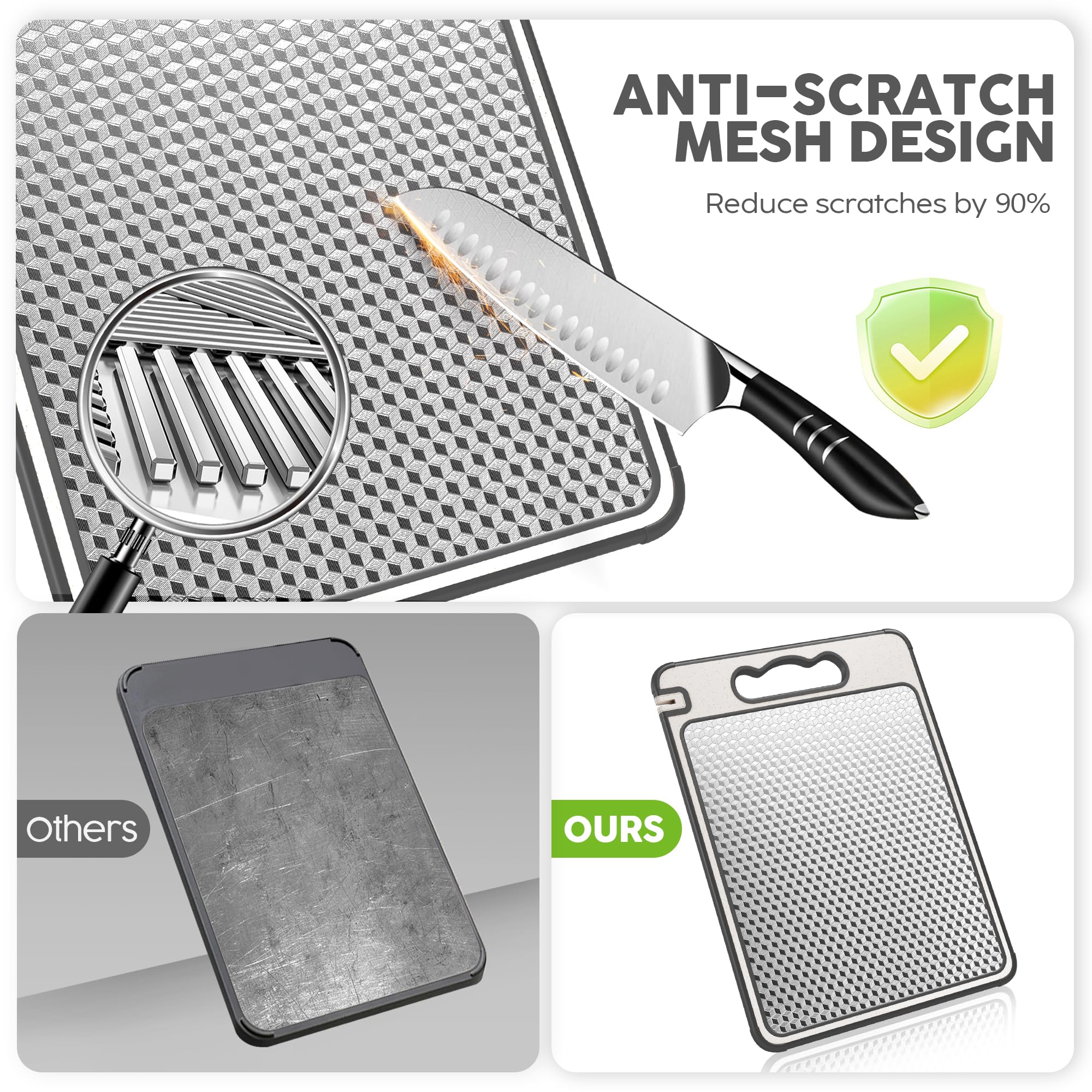 Lozovin cutting board juice groove catches liquids, helping keep counters cleaner during prep