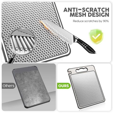 Lozovin cutting board juice groove catches liquids, helping keep counters cleaner during prep