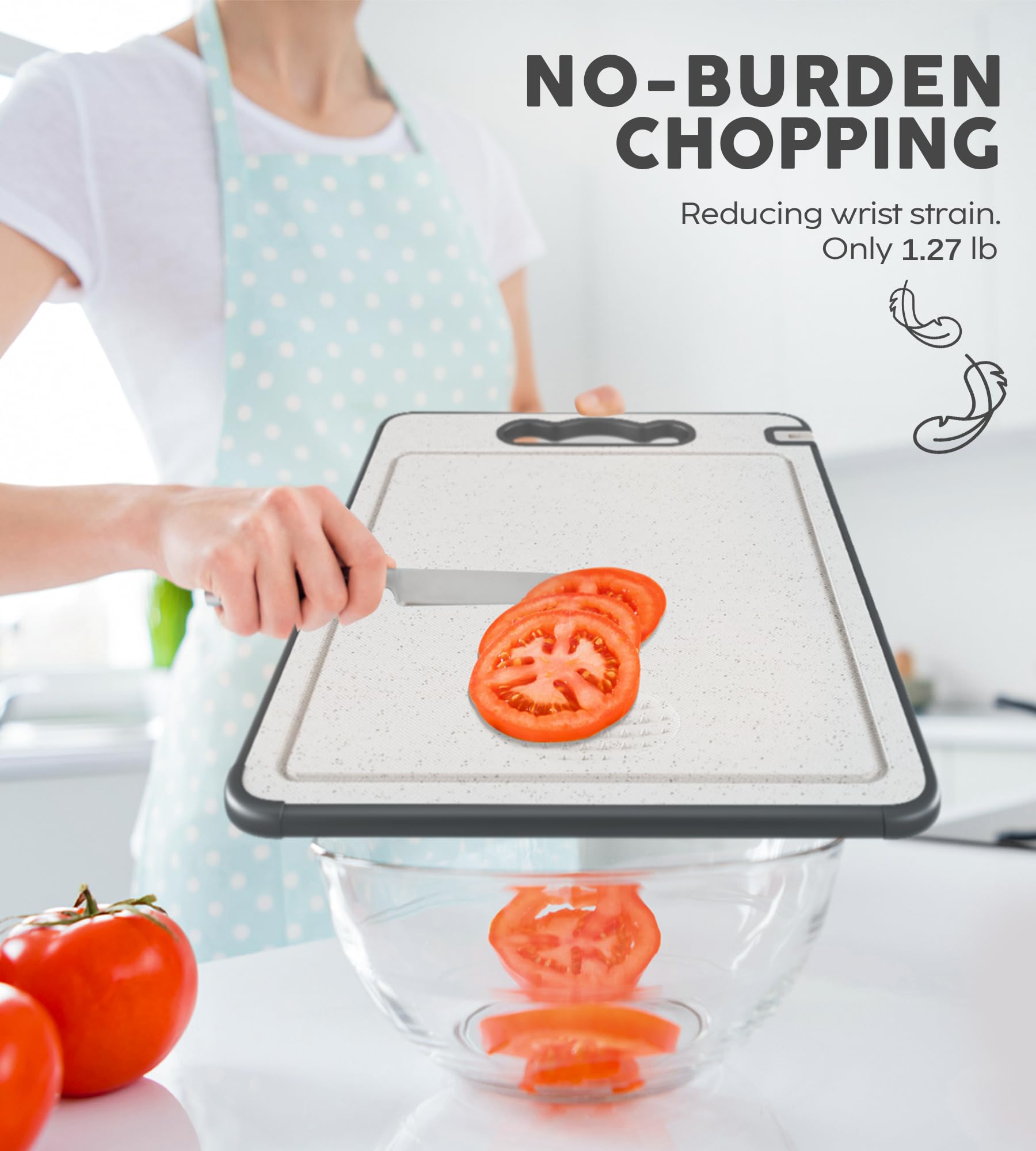 Lozovin cutting board silicone non-slip edge provides safer grip during cutting and transfer