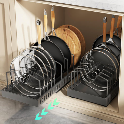 Lozovin pull-out pots and pans organizer front view for easy access