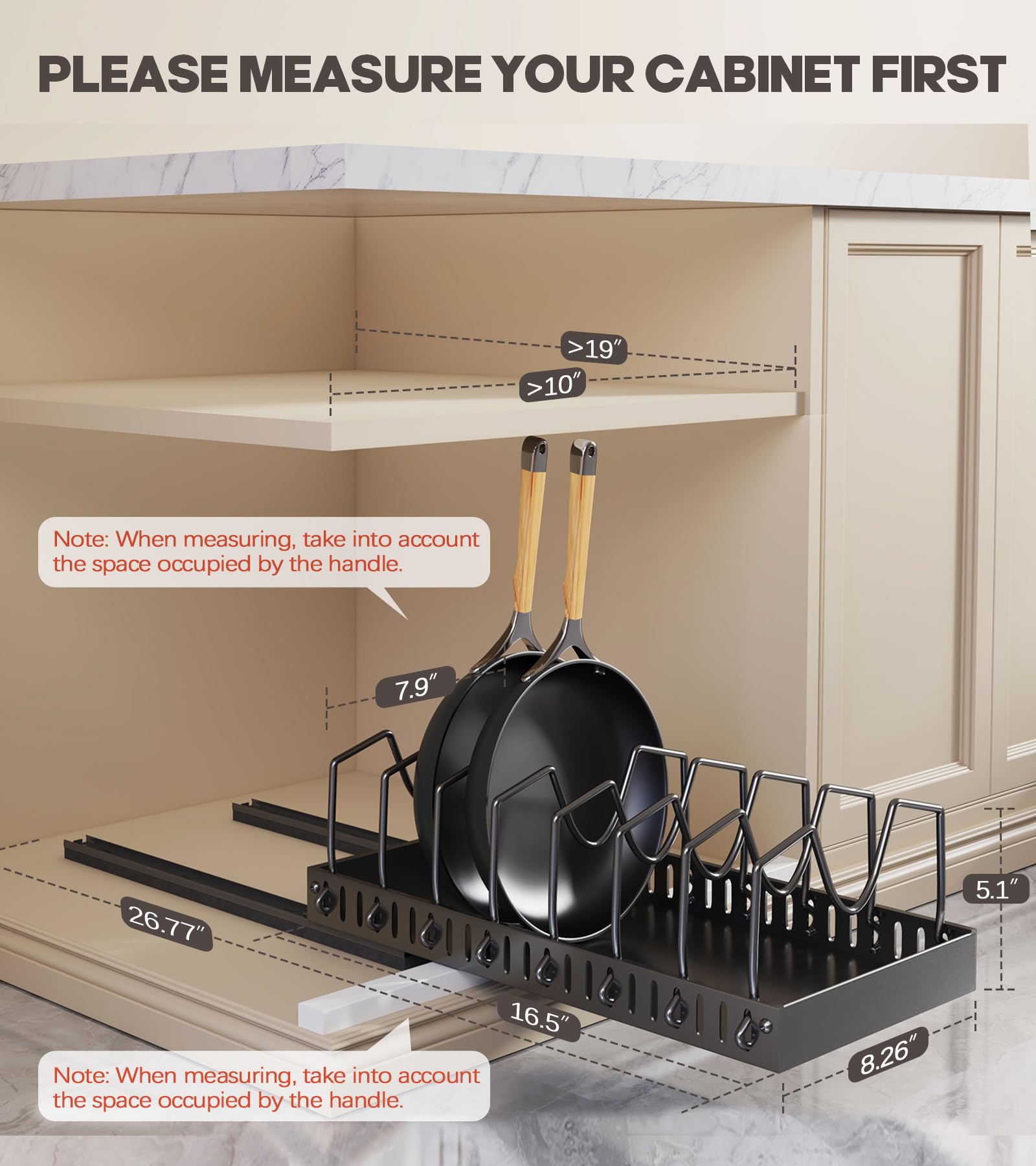 Lozovin slide-out lid rack for cookware facilitates quick lid retrieval and tidy storage.