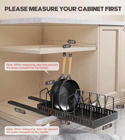 Lozovin slide-out lid rack for cookware facilitates quick lid retrieval and tidy storage.