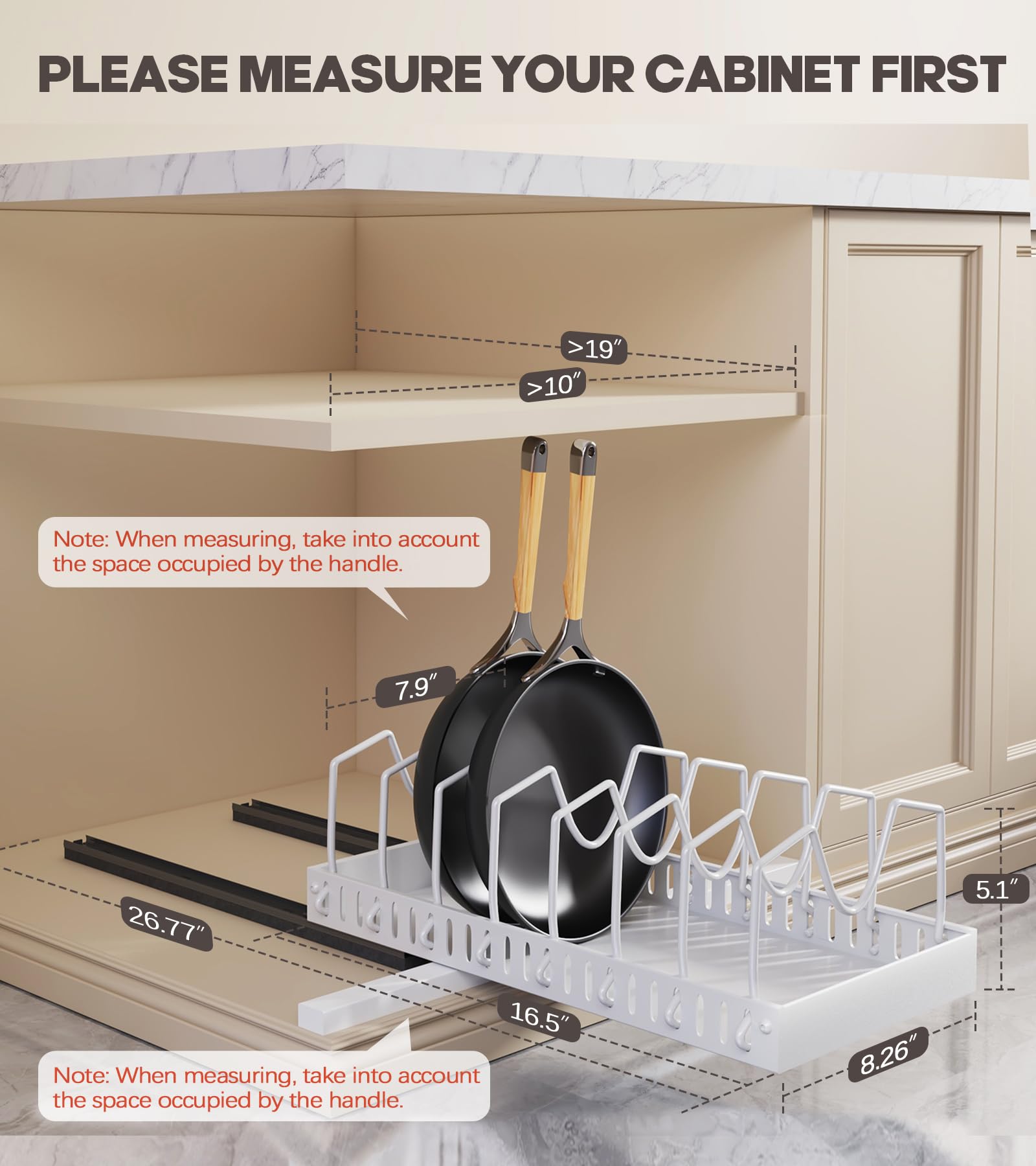Lozovin slide-out lid rack keeps lids neatly organized and within reach.